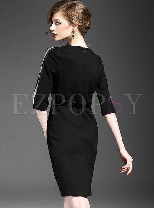 Dresses | Bodycon Dresses | Elegant Black O-Neck Belted Slim Dress