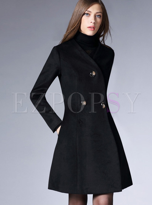 Outwear | Jackets/Coats | Fashion V-Neck Pure Color Slim Wool Coat