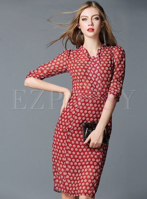 Dresses | Bodycon Dresses | High Quality Mid Sleeve Red Dot Dress