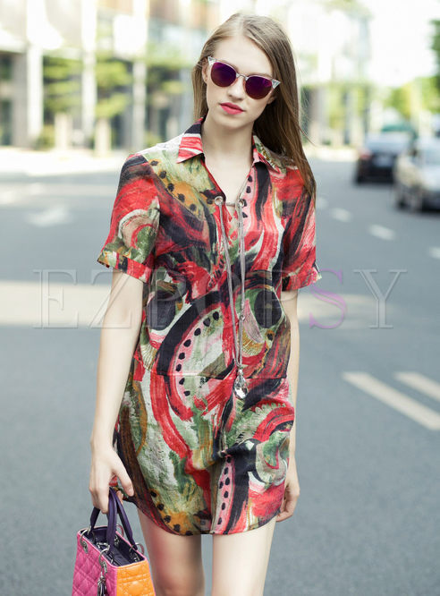 Tops | Blouses | Summer Style Short Sleeve Print Silk Blouse