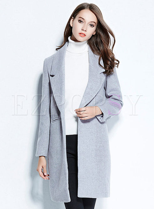 Outwear | Jackets/Coats | Solid Notched Collar Long Winter Coat