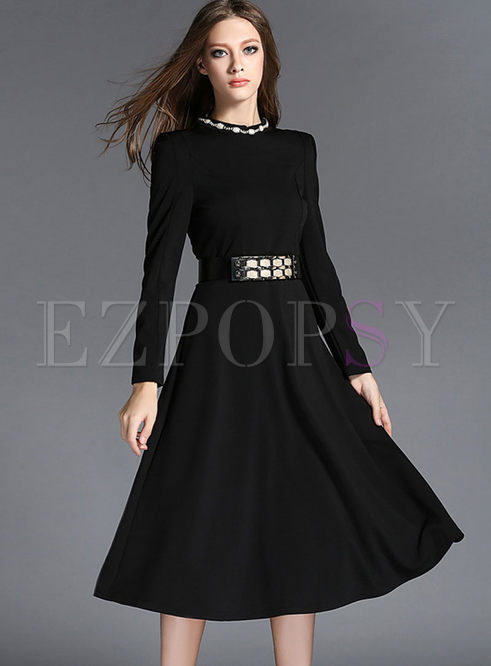 Dresses | Maxi Dresses | Solid Long Sleeve Belted Loose Dress