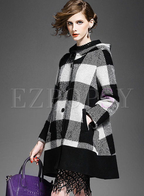 Outwear | Jackets/Coats | Elegant Large Size Color Block Hooded Coat