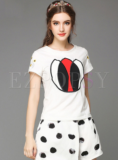 Floral Embroidery Short Sleeve T-Shirt