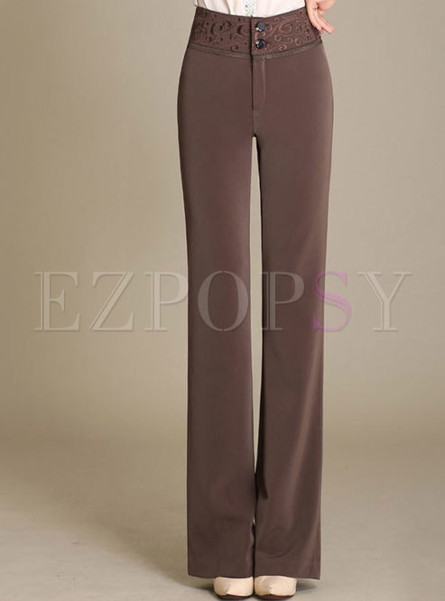 Embroidery Button Flare Pants