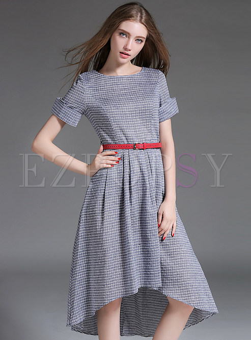 Dresses | Skater Dresses | Asymmetric Plaid Belted Dress