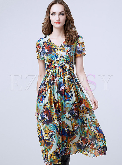 Dresses | Skater Dresses | V-Neck Patch Print Floral Dress