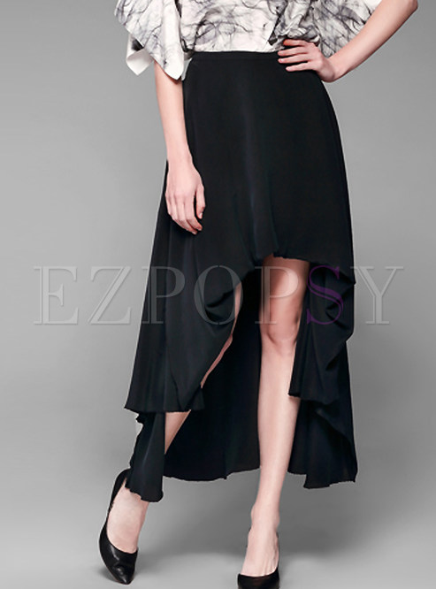 Irregular Black Long Skirt