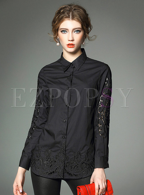 Tops | Blouses | Lapel Embroidery Hollow Blouse