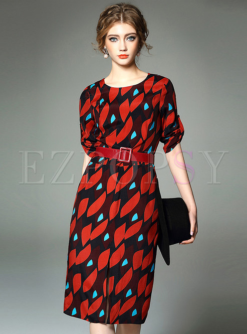 Dresses | Bodycon Dresses | Geometric Print Belted Dress