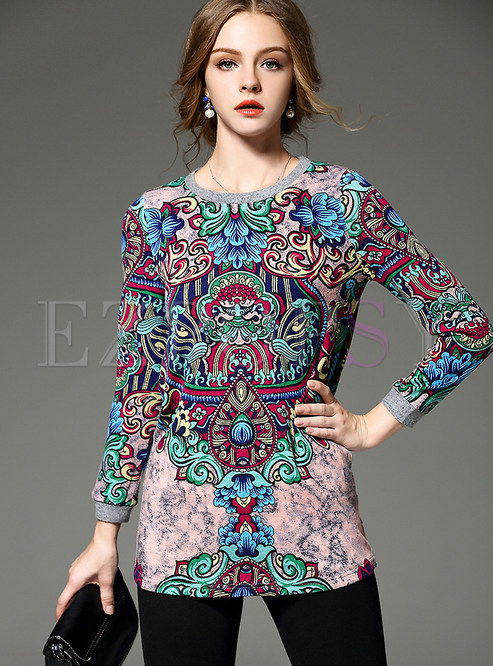 Tops | T-shirts | Ethnic Print Long Sleeve Top