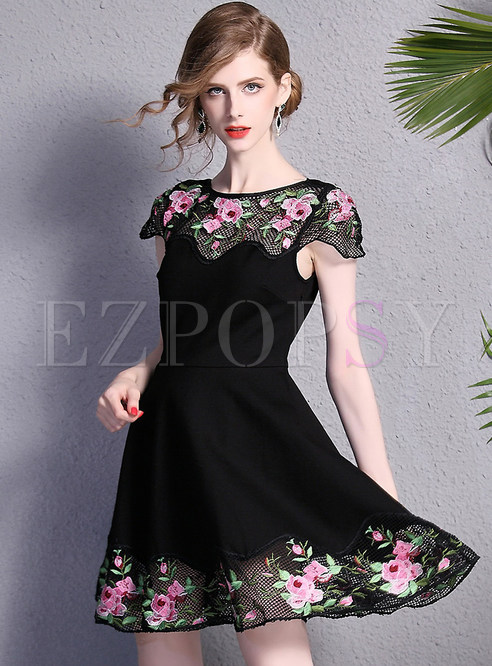 Mesh Embroidery Patch Dress