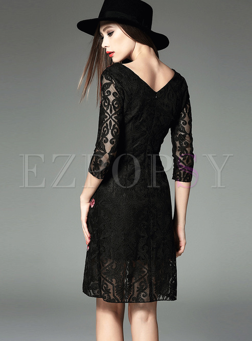 Dresses | Bodycon Dresses | Embroidery Lace Patch Slim Dress