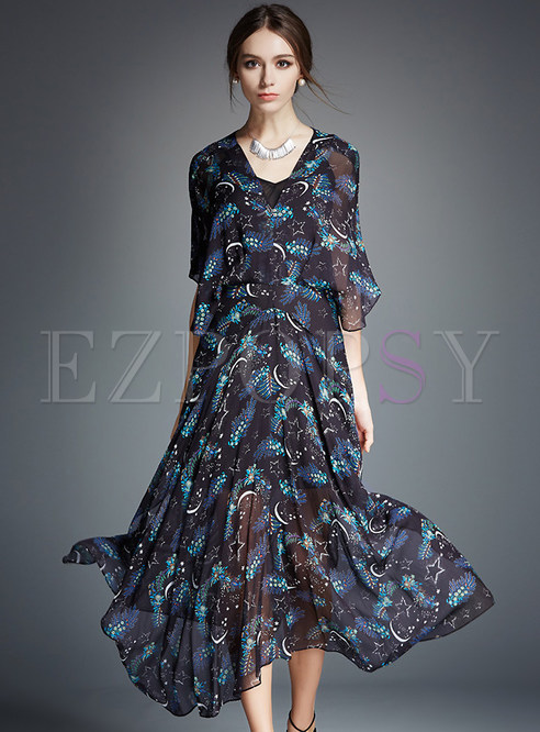 Dresses | Maxi Dresses | Asymmetric Print Silk Dress