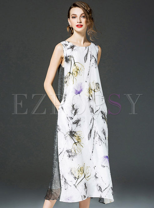 Dresses | Shift Dresses | Silk Print Sleeveless Maxi Dress