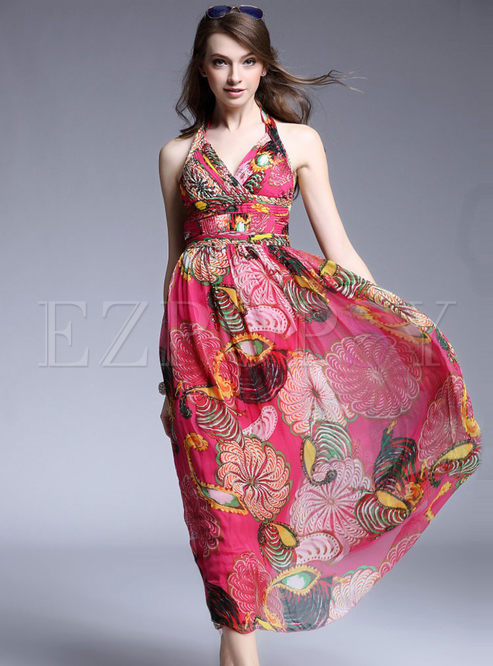 Dresses | Maxi Dresses | V-Neck Sleeveless Print Maxi Dress