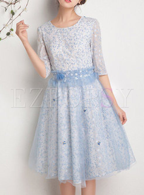 Dresses | Skater Dresses | Light Blue Print Chiffon Dress