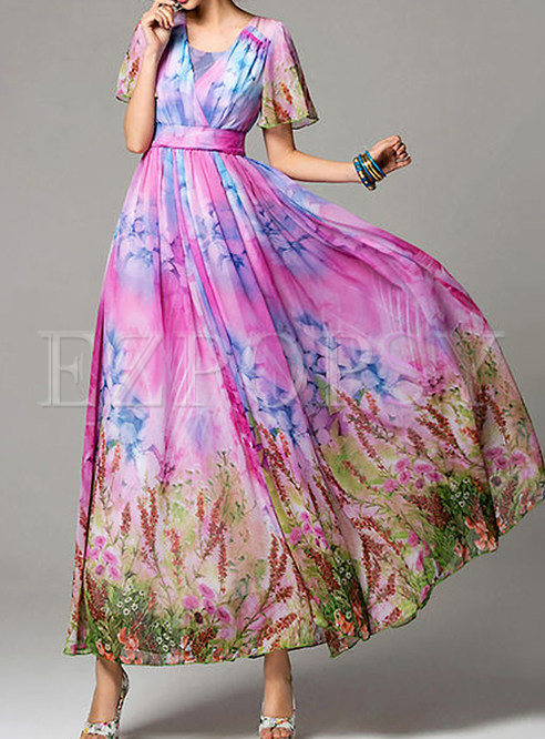 Dresses | Maxi Dresses | Floral Print Short Sleeve Maxi Dress