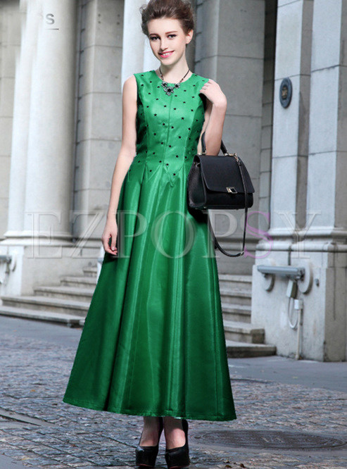 Sleeveless Green Maxi Dress