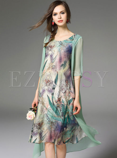 Dresses | Shift Dresses | Irregular Silk Floral Print Midi Dress