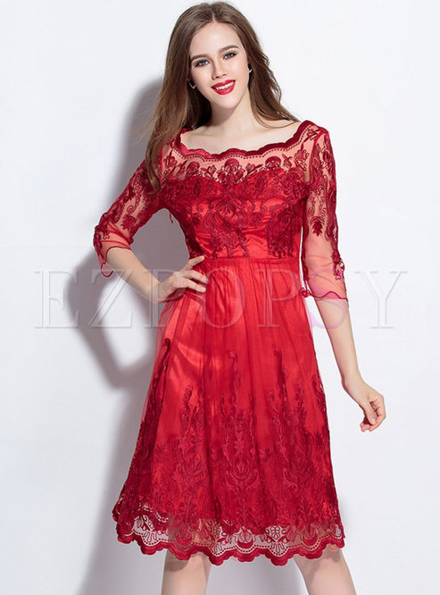 Dresses | Skater Dresses | Fashion Lace Patch Embroidery A-Line Dress