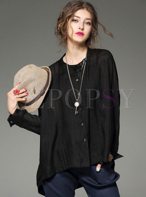 Tops | Blouses | Loose Single-Breasted Pure Color Blouse