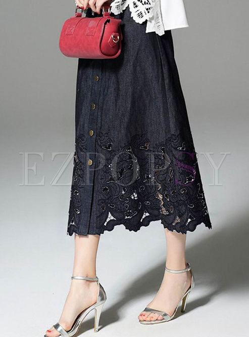 Hollow Embroidery Cotton Long Skirt
