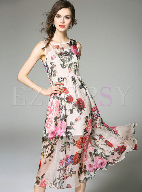 Dresses | Maxi Dresses | Fashion Rose Print A-Line Maxi Dress