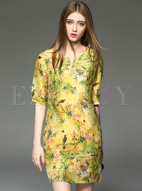Dresses | Shift Dresses | Vintage Floral Print Silk Loose Dress