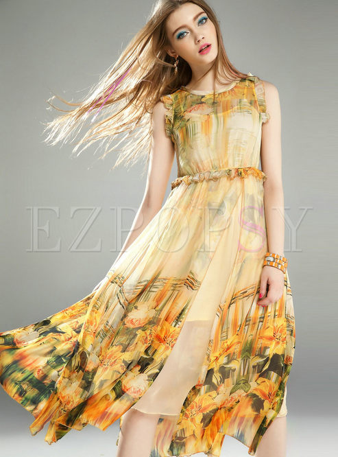 Dresses | Maxi Dresses | Vintage Flower Print A-Line Maxi Dress