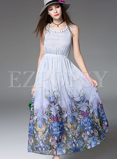 Dresses | Maxi Dresses | Chiffon Floral Print Beach Maxi Dress