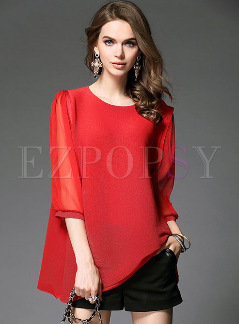 Loose Pure Color Pleat Top