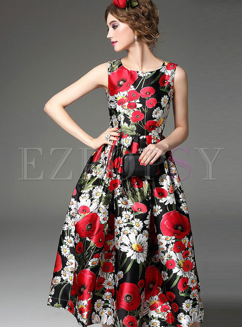 Dresses | Maxi Dresses | Classical Flower Print Sleeveless A-Line Maxi ...