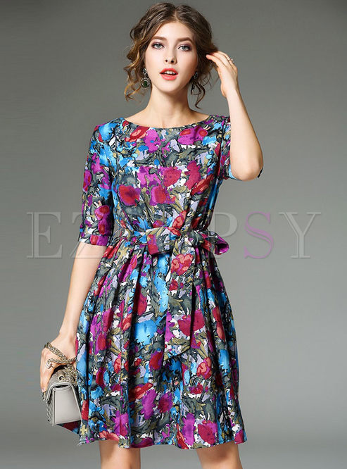 Dresses | Skater Dresses | Floral Print Falbala A-Line Dress