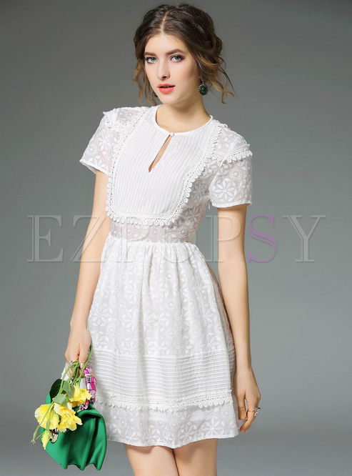 Dresses | Skater Dresses | Brief White Silk Embroidery A-Line Dress