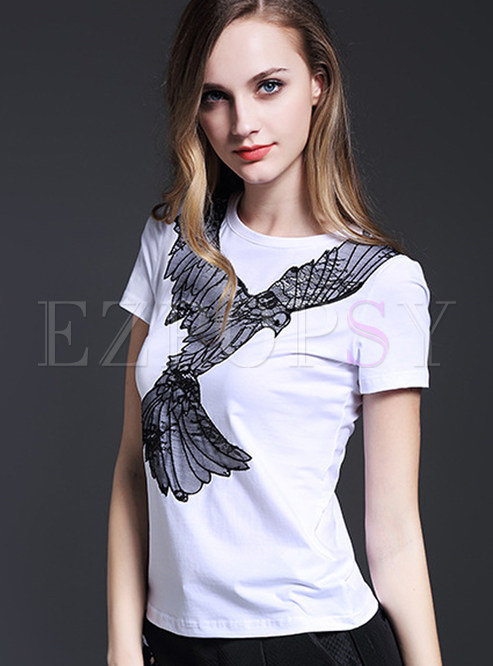 Fashion Eagle Embroidery T-Shirt