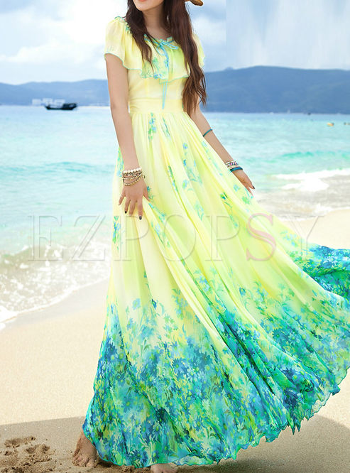 Dresses | Maxi Dresses | Fashion Digital Print Chiffon Beach Dress