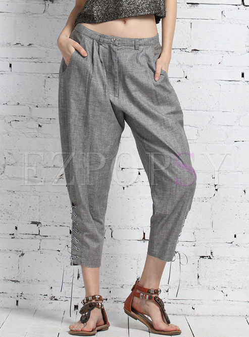 Vintage Lace-up Grey Harem Pants
