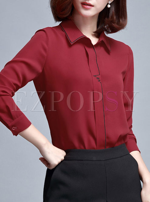 Chic Hit Color Lapel Single-Breasted Slim Blouse