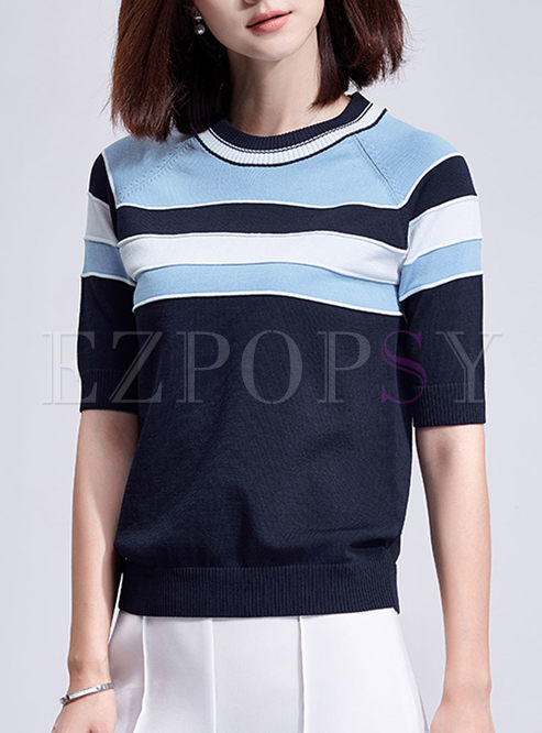 Classic Hit Color Waist Pullover Knit T-shirt