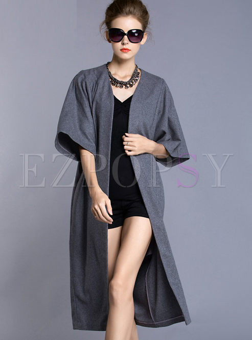 Solid Color Casual Collarless Coat