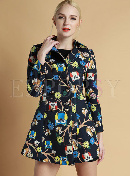 Floral Printed Long Sleeves Fashionable Trench Coat