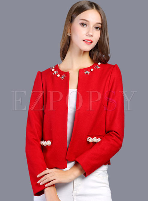 Exquisite Solid Color With Beading Coat