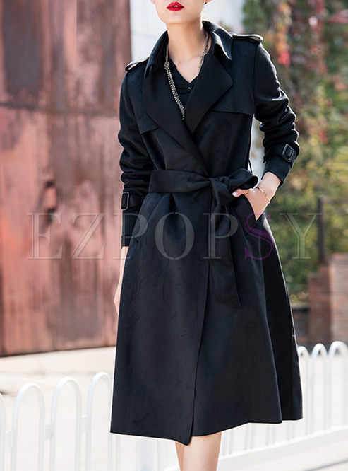 Solid Color Bowknot Exquisite Trench Coat