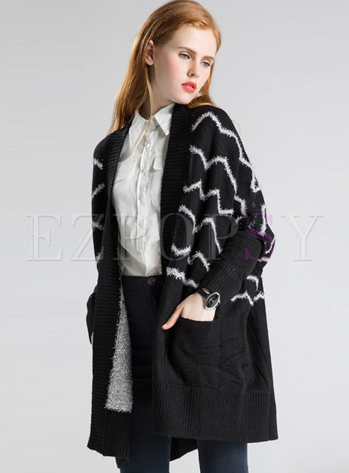 Loose Monochrome Color-matched Knitted Coat