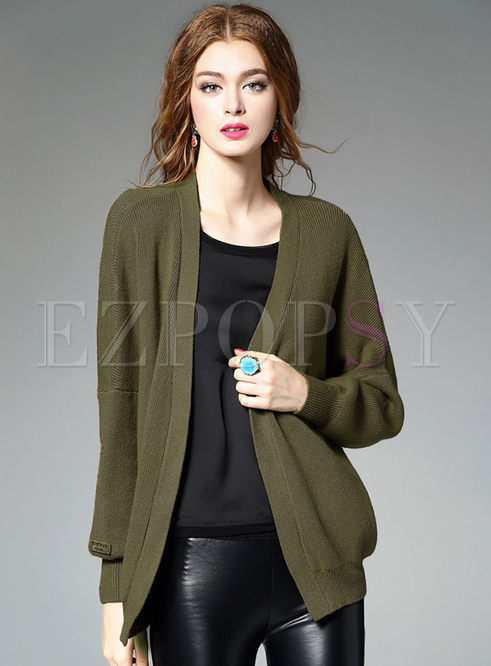 Vintage Pure Color Lantern Sleeve Loose Knitted Coat
