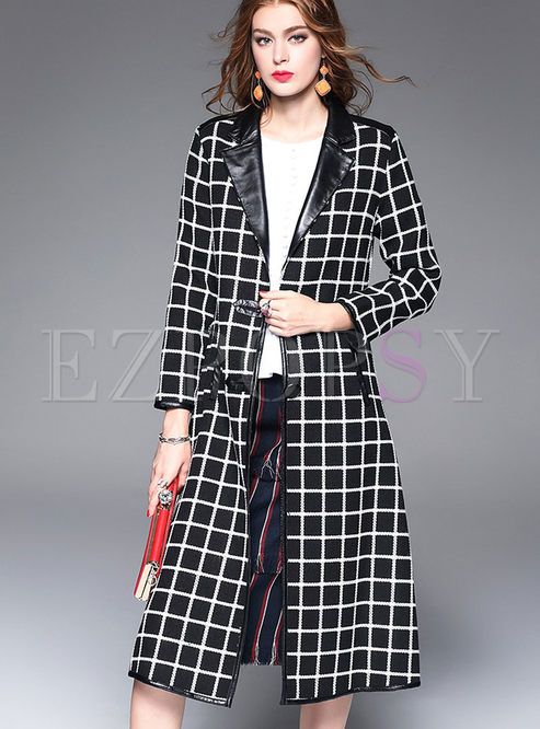 Fashion grid temperament trench coat
