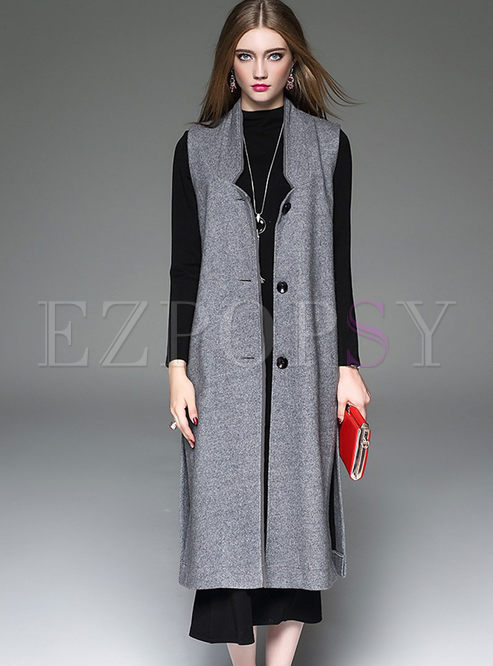 High-End Stand Collar Wool Trench Coat