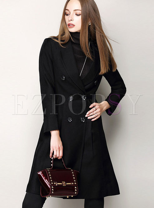 Silk solid turn down collar buttons patchwork trench coat