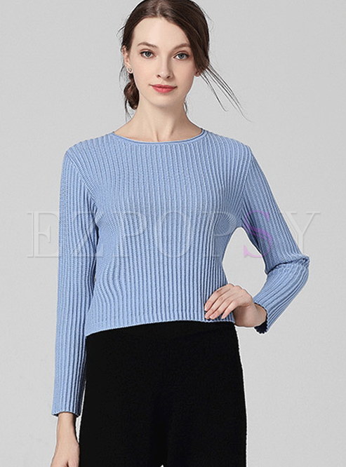 Knitted Striped Brief Solid Sweater